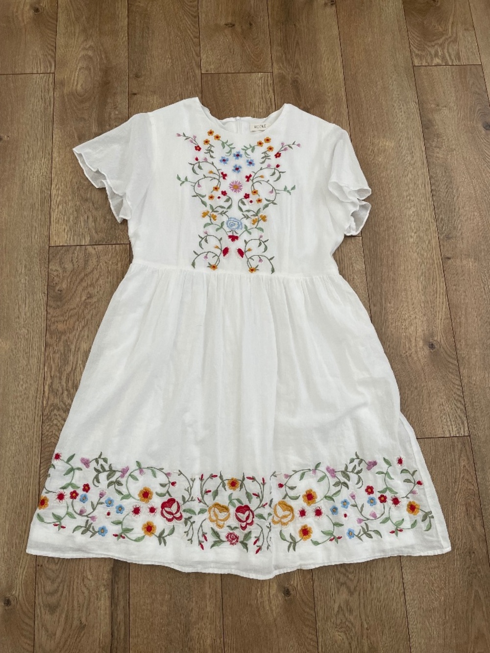 Roolee Embroidered White Dress- 100% Cotton, Size L